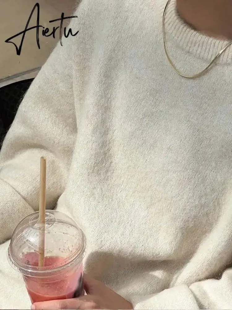 Aiertu Casual Knitted Sweater For Women 2024 Spring Autumn Long Sleeve O-neck All-match Pullover Female Fashion Streetwear Sweaters