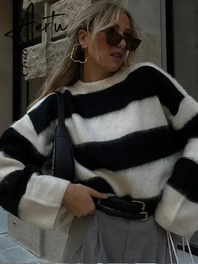 Aiertu Casual Knitted Sweater For Women 2024 Spring Autumn Long Sleeve O-neck All-match Pullover Female Fashion Streetwear Sweaters