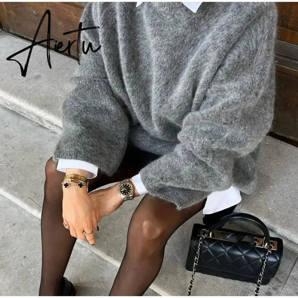 Aiertu Casual Knitted Sweater For Women 2024 Spring Autumn Long Sleeve O-neck All-match Pullover Female Fashion Streetwear Sweaters