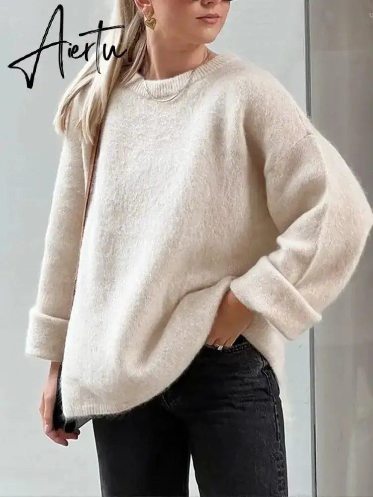 Aiertu Casual Knitted Sweater For Women 2024 Spring Autumn Long Sleeve O-neck All-match Pullover Female Fashion Streetwear Sweaters