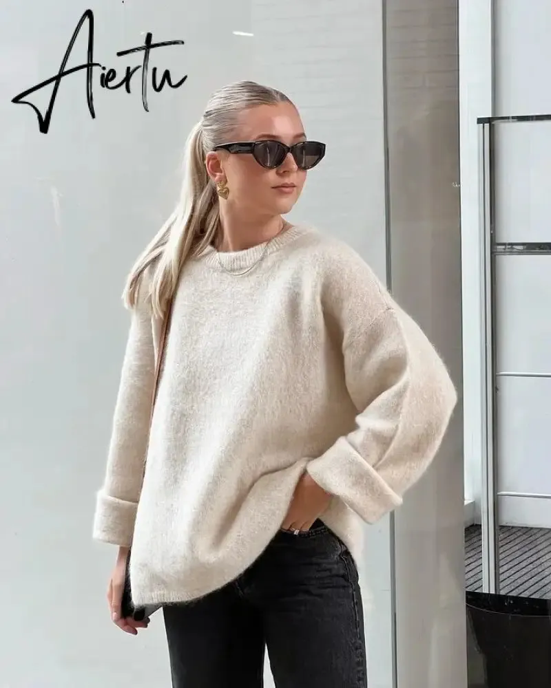Aiertu Casual Knitted Sweater For Women 2024 Spring Autumn Long Sleeve O-neck All-match Pullover Female Fashion Streetwear Sweaters