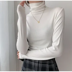 Autumn Women Pullover Tops Female Knitted Sweaters Solid Concise Turtleneck Elasticity Elegant Office Lady Casual All Match