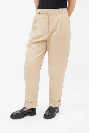 Beige Wool Straight Leg Trouser