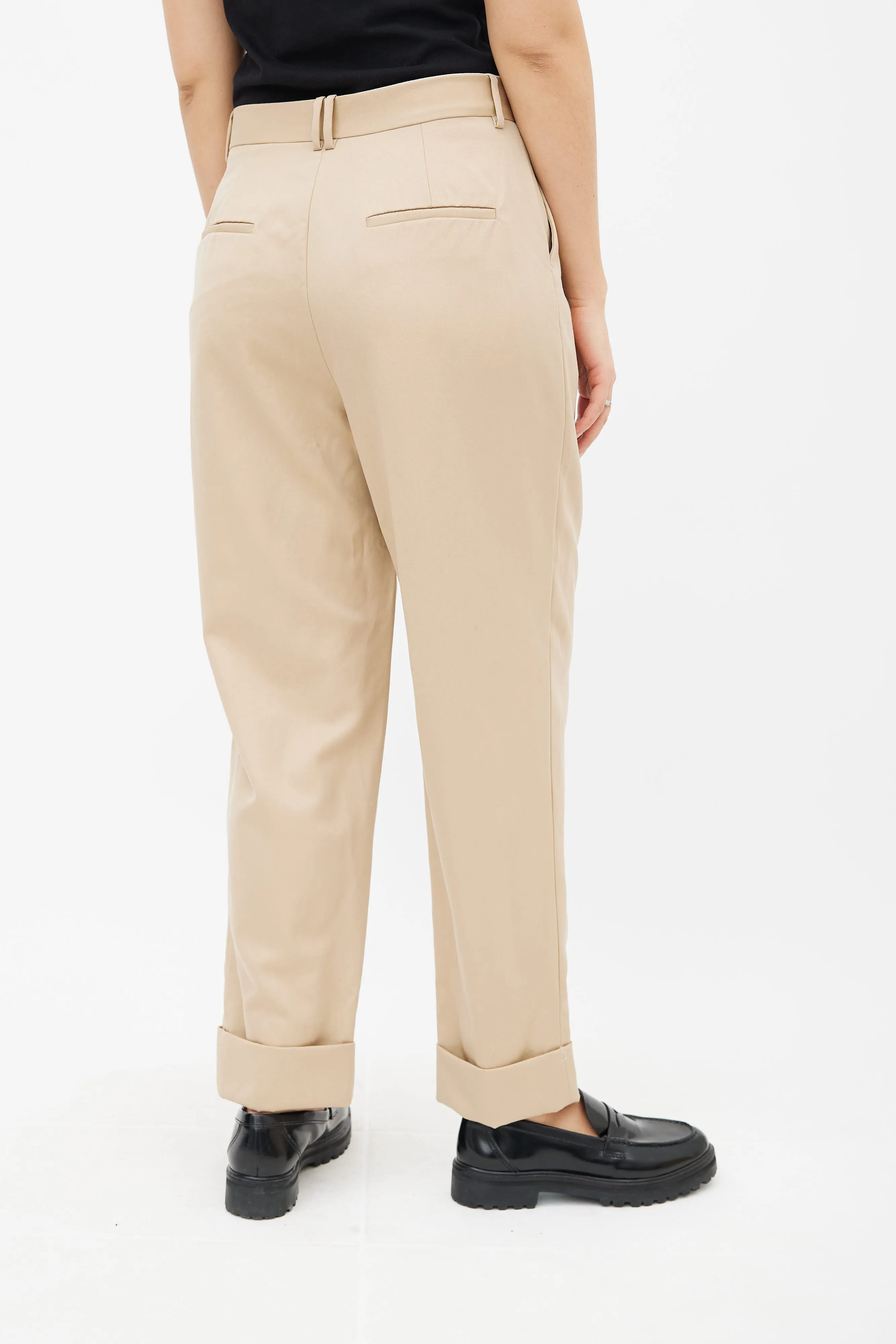 Beige Wool Straight Leg Trouser