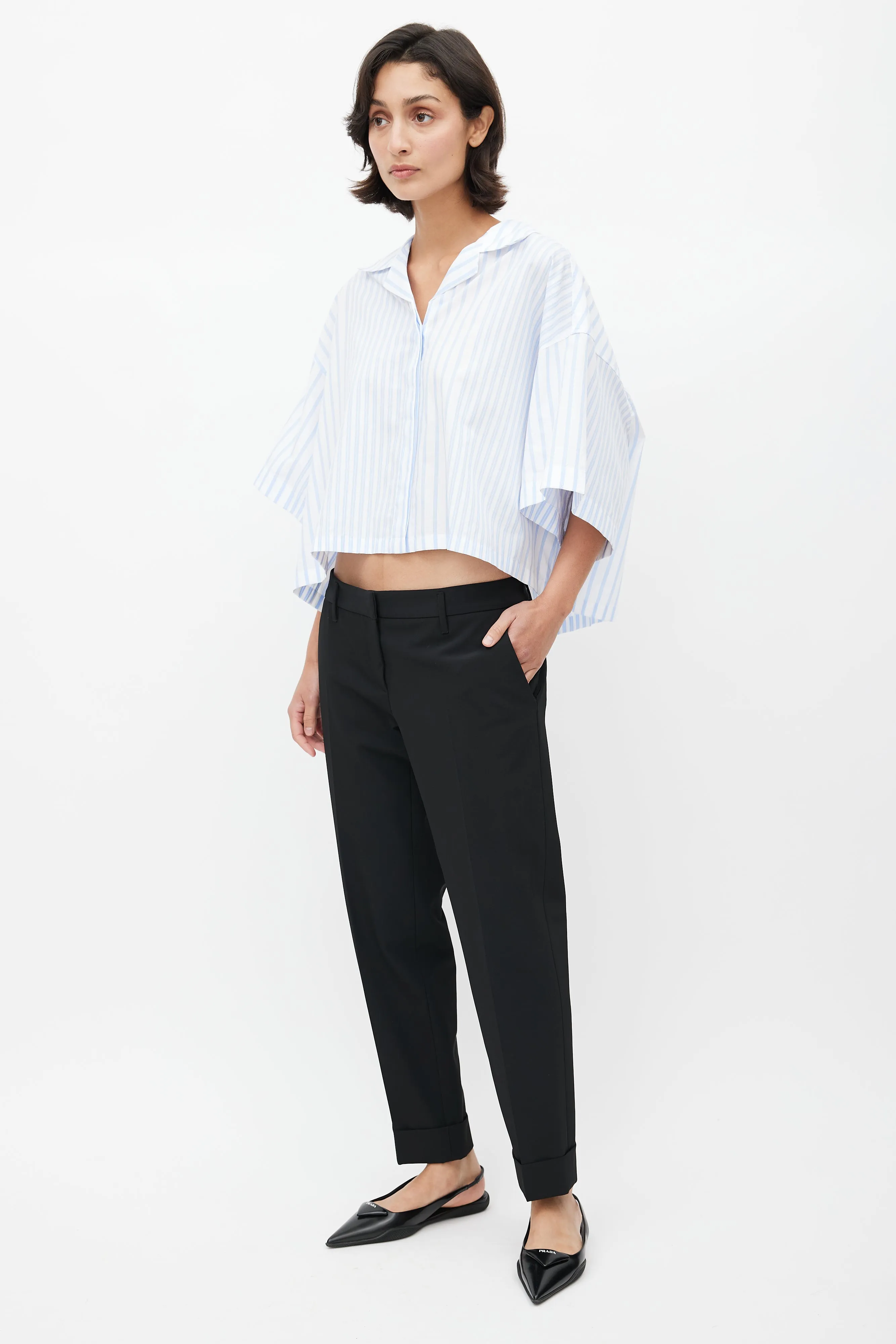 Black Nylon Straight Leg Trouser