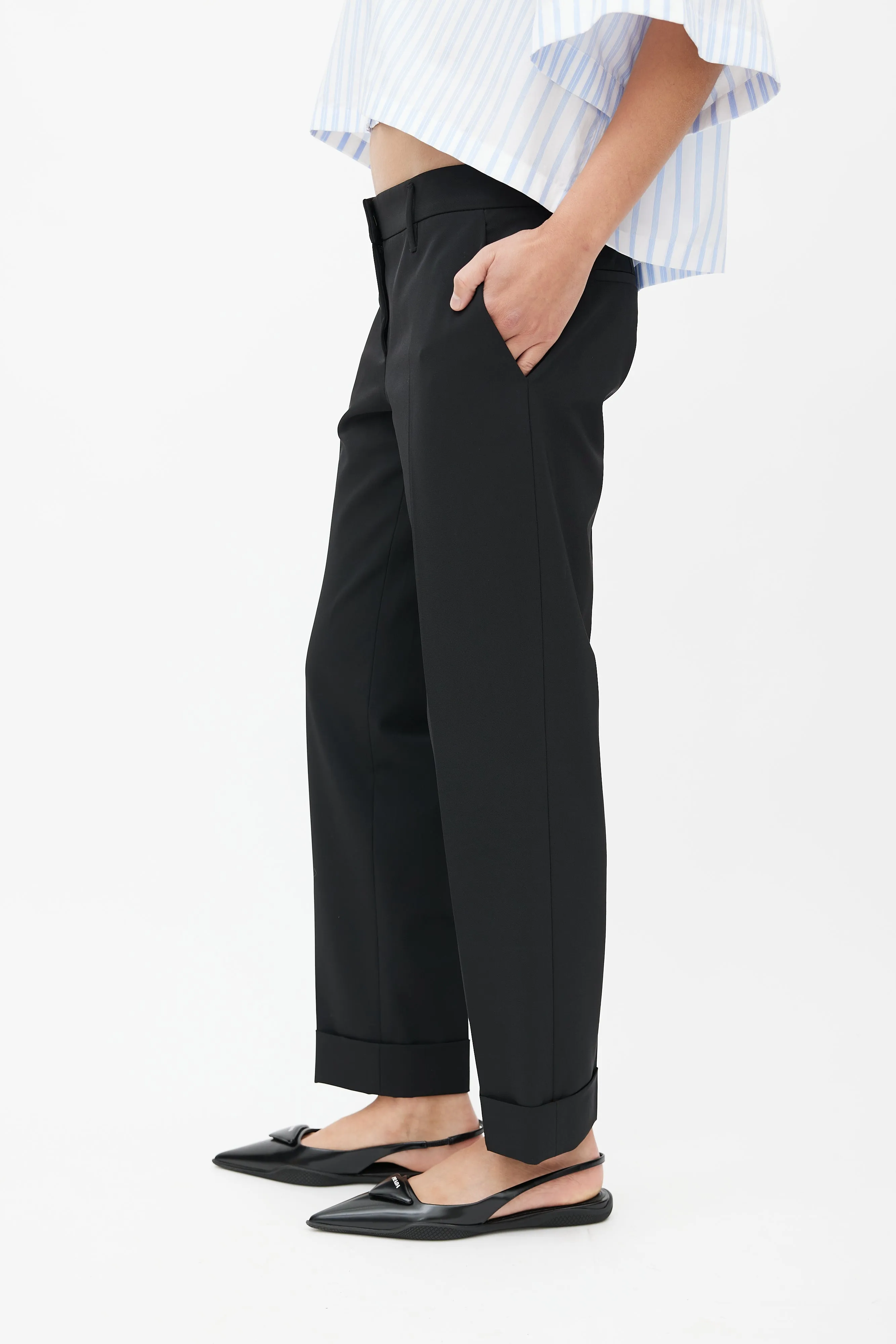 Black Nylon Straight Leg Trouser