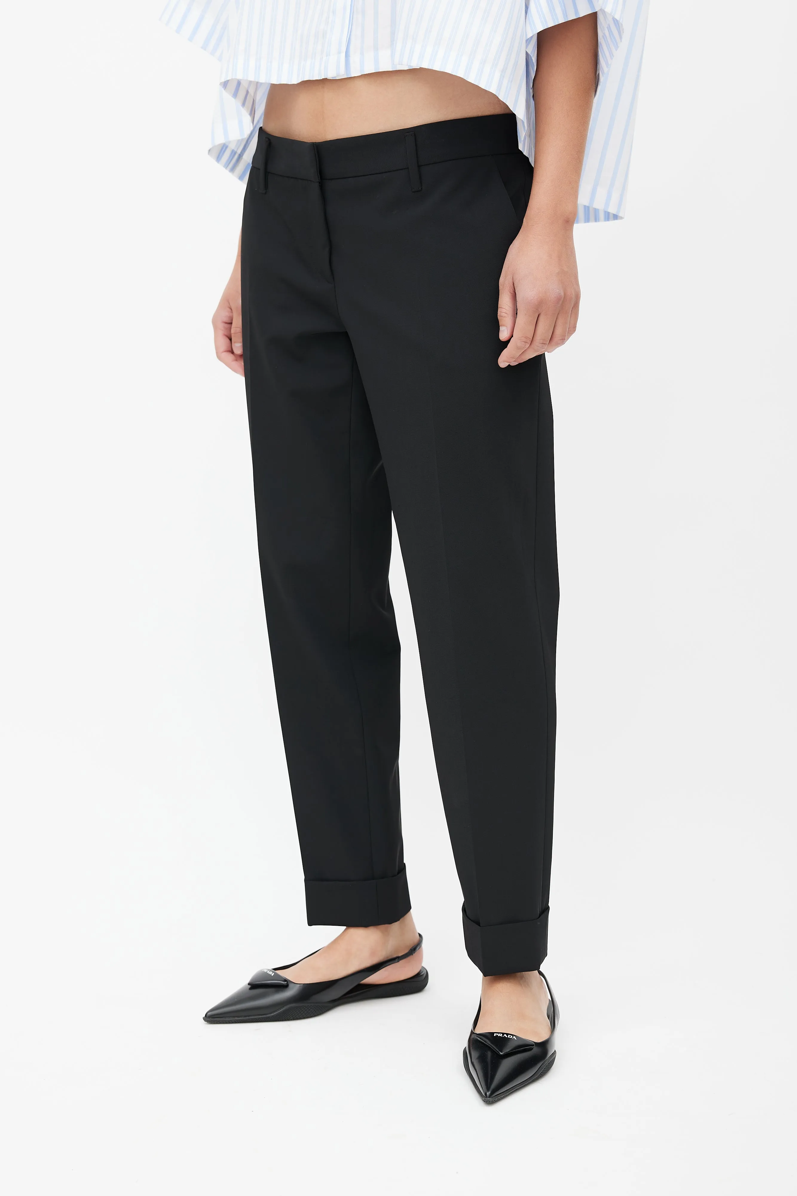 Black Nylon Straight Leg Trouser