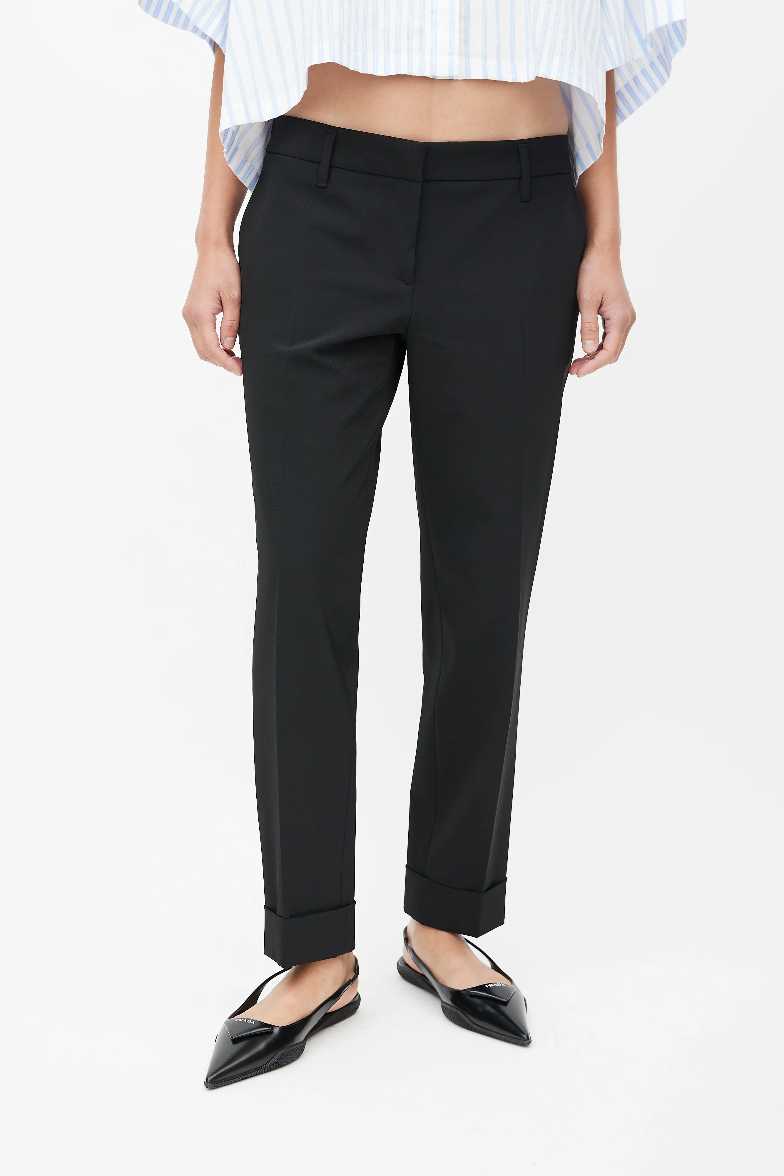 Black Nylon Straight Leg Trouser
