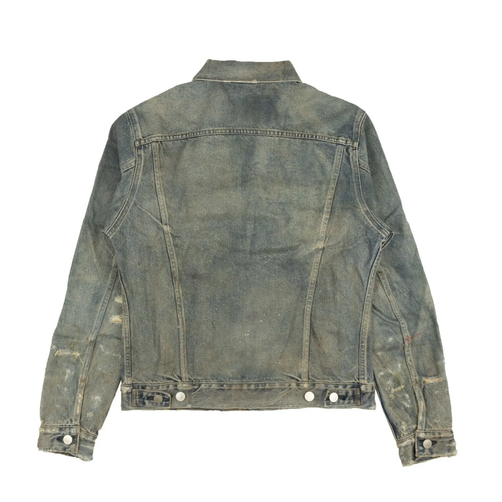 Blue Faded Ripped Pained Splatter Denim Jacket