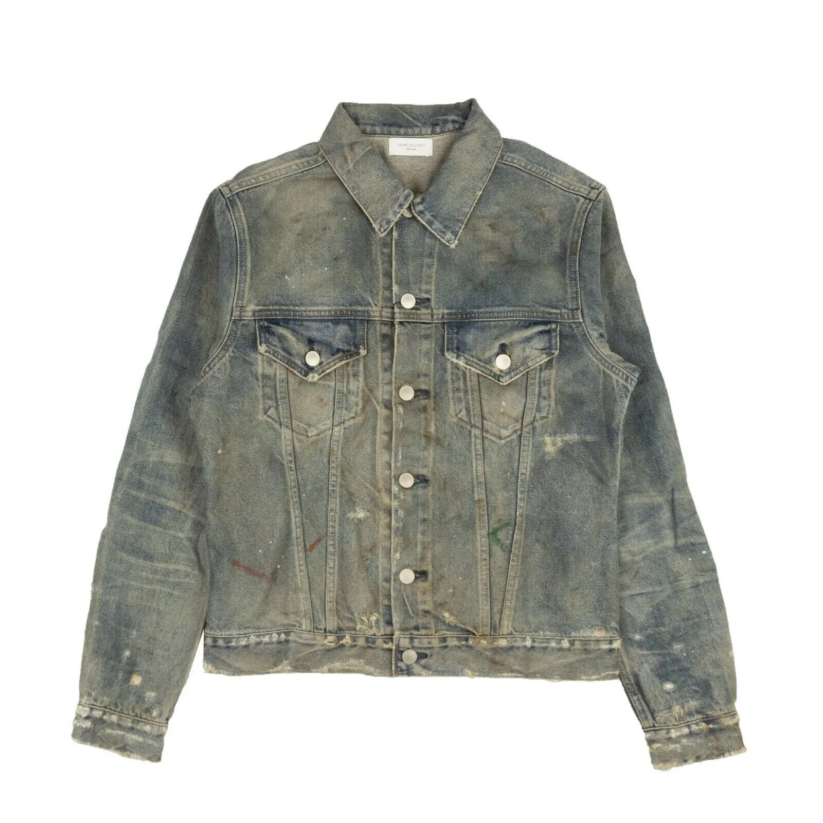 Blue Faded Ripped Pained Splatter Denim Jacket