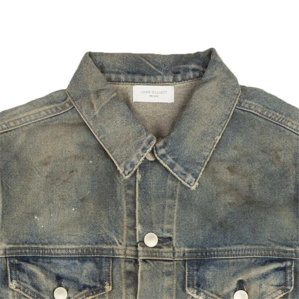 Blue Faded Ripped Pained Splatter Denim Jacket