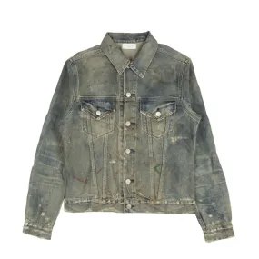 Blue Faded Ripped Pained Splatter Denim Jacket