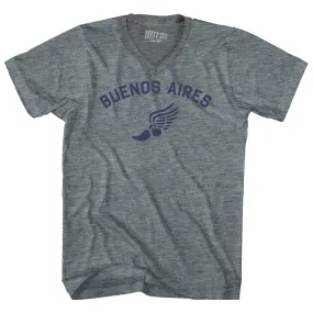 Buenos Aires Running Track Winged Foot Tri-Blend V-neck Womens Junior Cut T-shirt