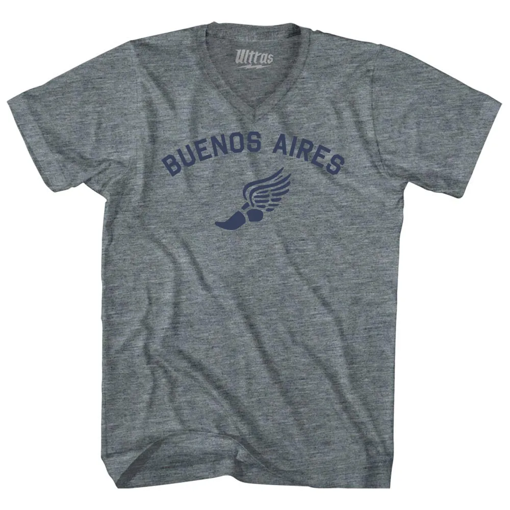 Buenos Aires Running Track Winged Foot Tri-Blend V-neck Womens Junior Cut T-shirt