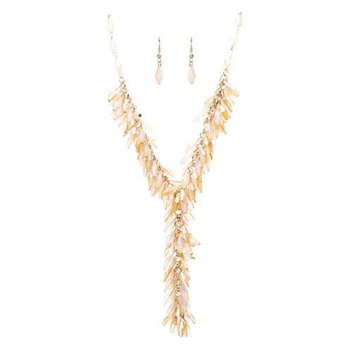 Classic Stylish Beautiful Formica Y Drop Simple Statement Necklace Set Peach