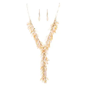 Classic Stylish Beautiful Formica Y Drop Simple Statement Necklace Set Peach