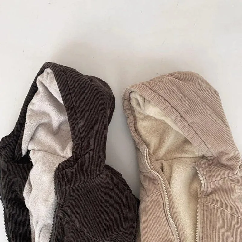 Corduroy hooded Zipper Jacket