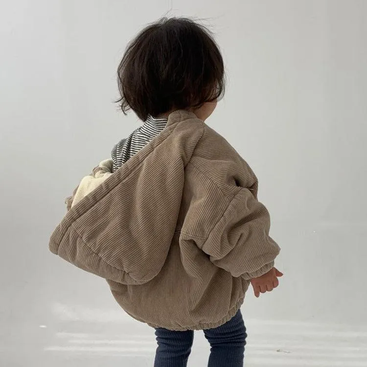Corduroy hooded Zipper Jacket
