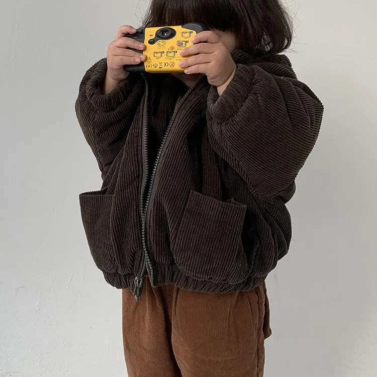 Corduroy hooded Zipper Jacket