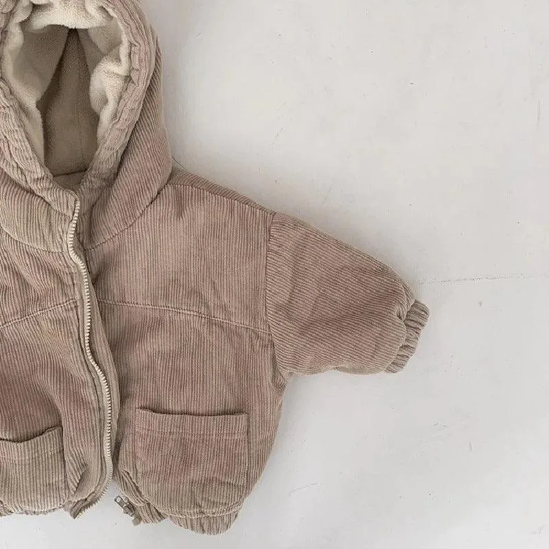 Corduroy hooded Zipper Jacket