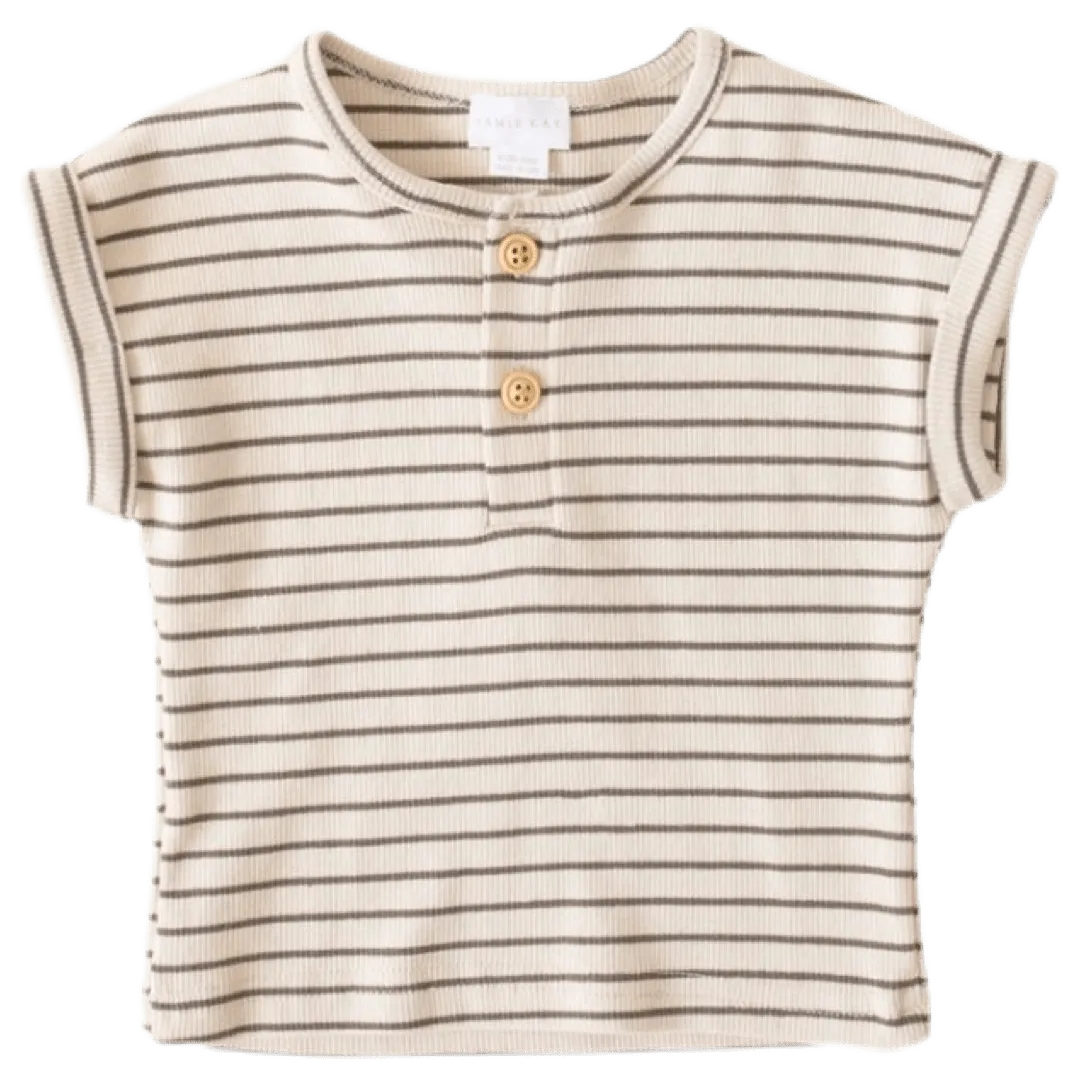 Fine Rib Parker Top - Oatmeal Mini Stripe