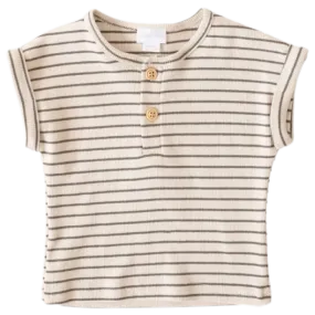 Fine Rib Parker Top - Oatmeal Mini Stripe