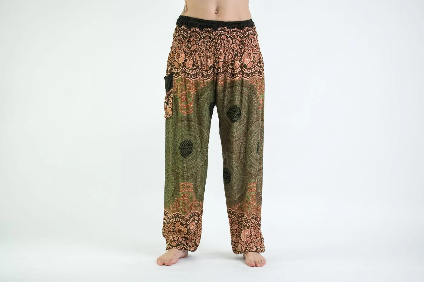 Geometric Mandalas Women's Harem Pants in Olive
