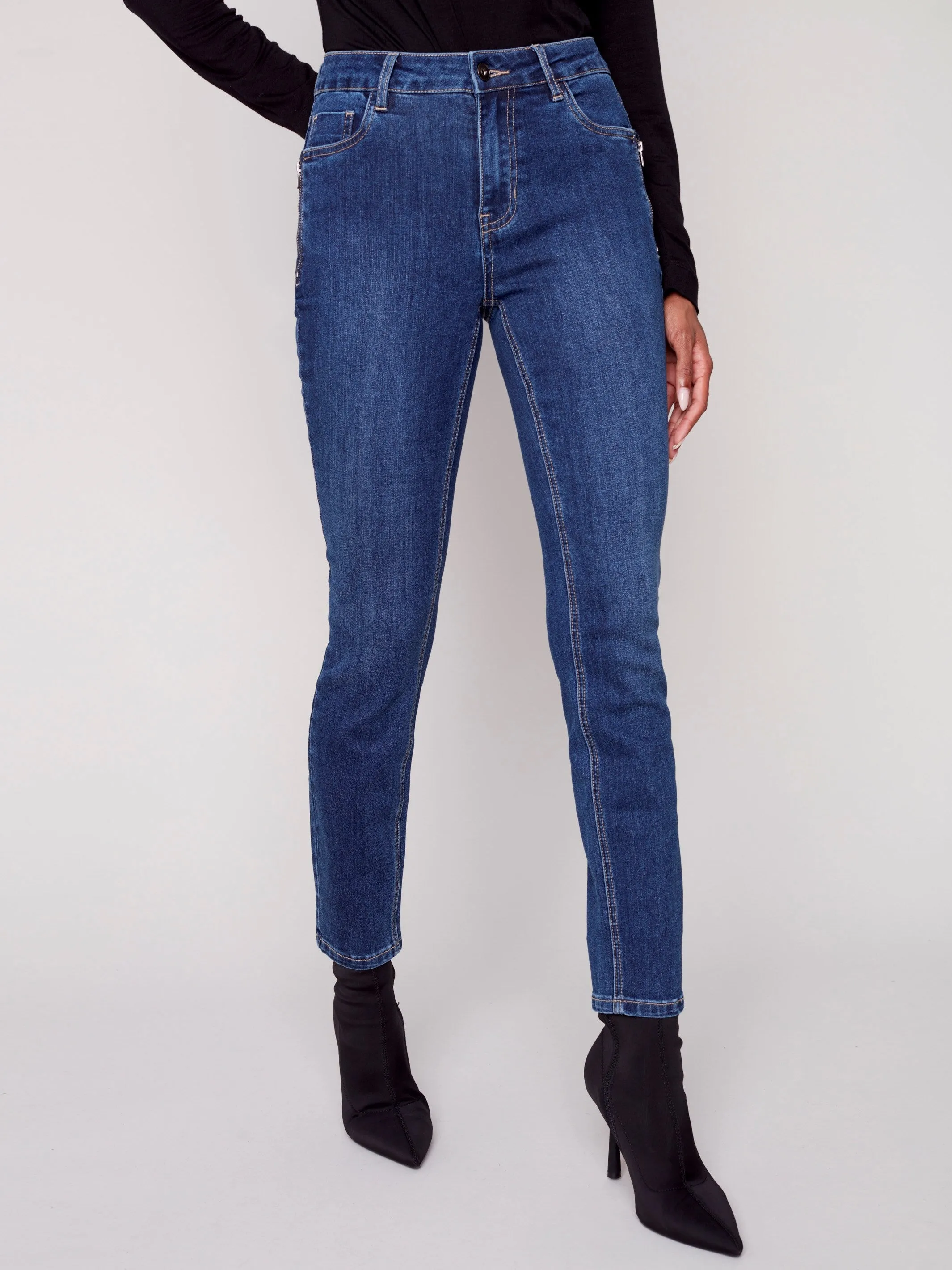 Jeans with Zipper Pocket Detail - Indigo