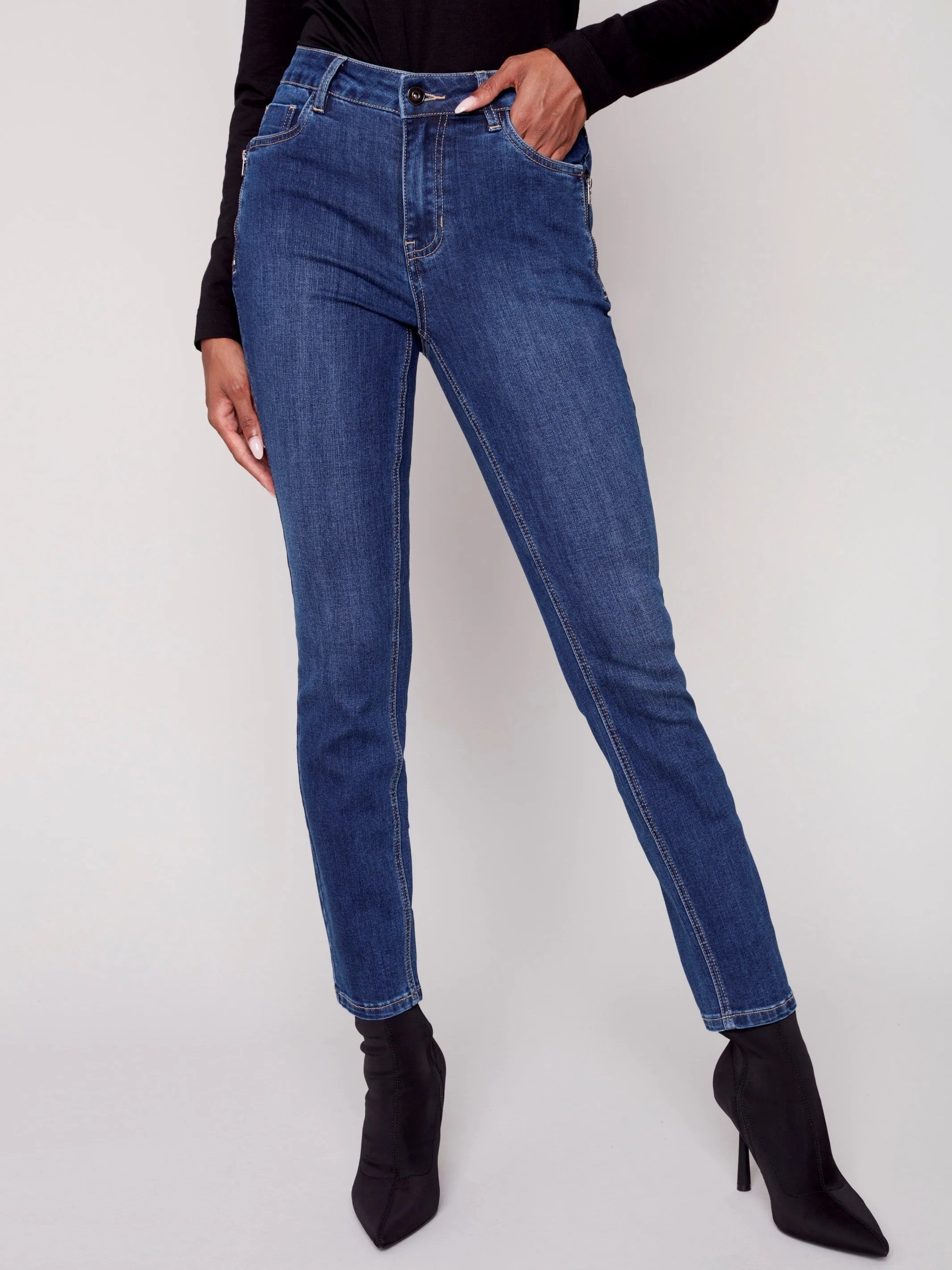 Jeans with Zipper Pocket Detail - Indigo