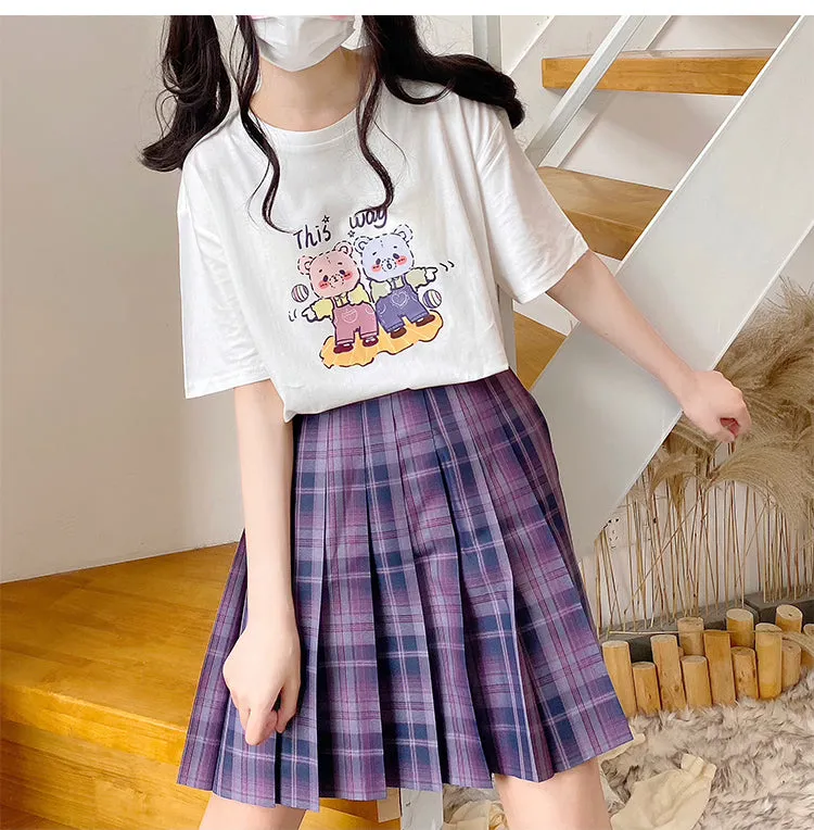 Kawaii Soft Girl Style Pink Cartoon Bear Print T-shirt