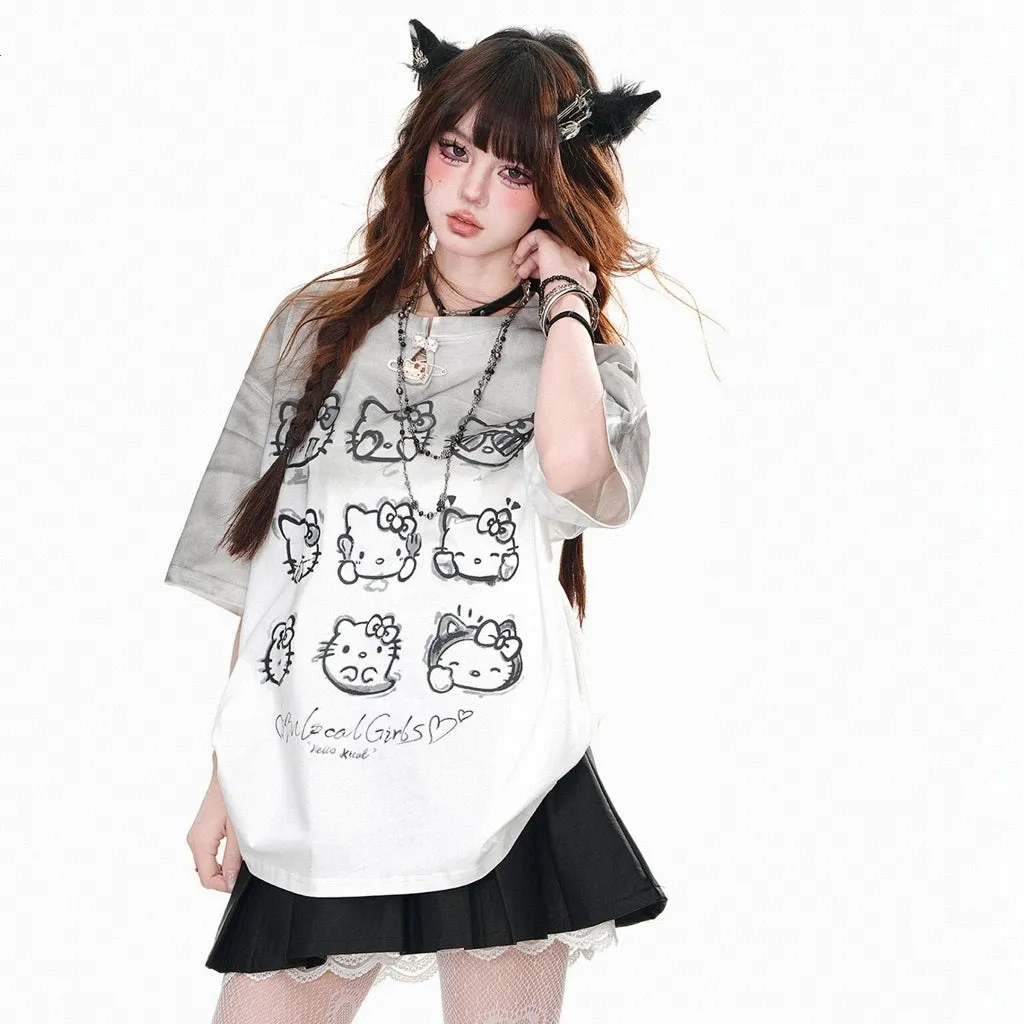 Kawaii White Hello Kitty Printed T-shirt