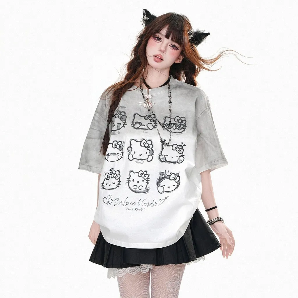 Kawaii White Hello Kitty Printed T-shirt