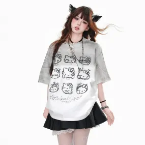 Kawaii White Hello Kitty Printed T-shirt