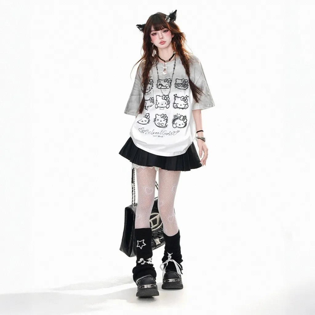 Kawaii White Hello Kitty Printed T-shirt