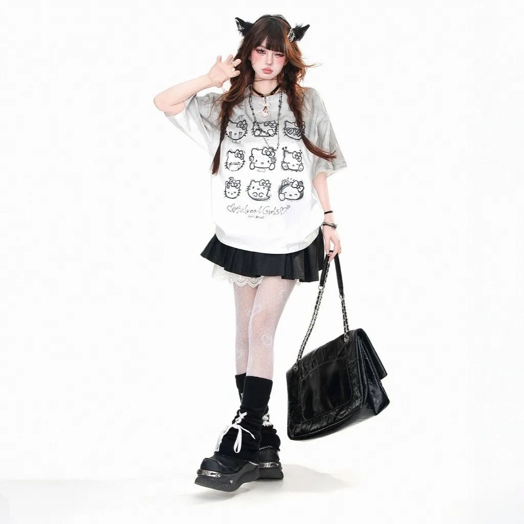 Kawaii White Hello Kitty Printed T-shirt