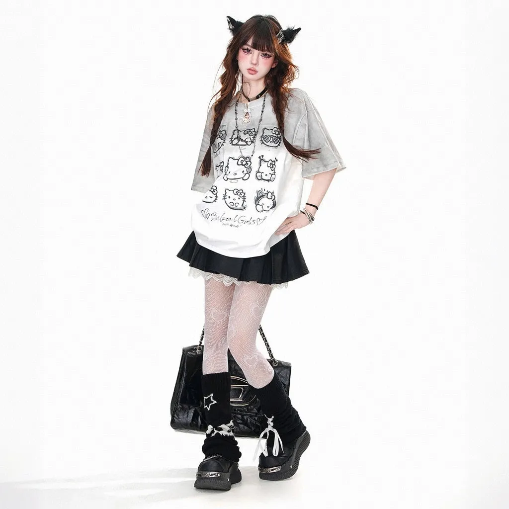 Kawaii White Hello Kitty Printed T-shirt