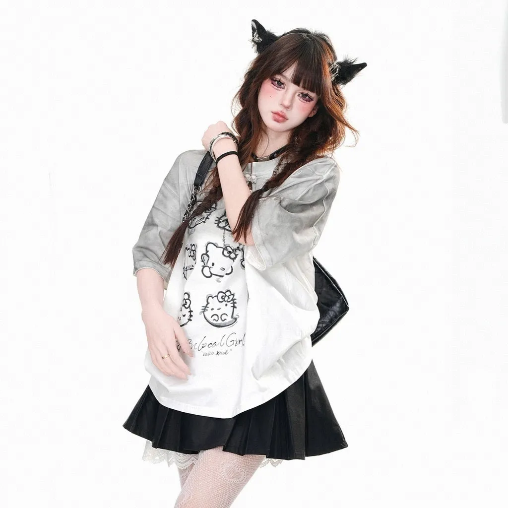 Kawaii White Hello Kitty Printed T-shirt