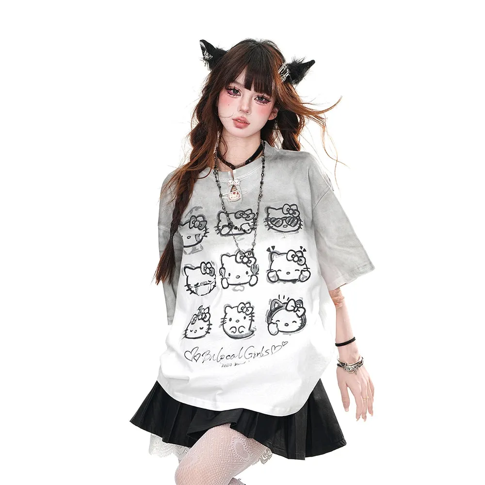 Kawaii White Hello Kitty Printed T-shirt