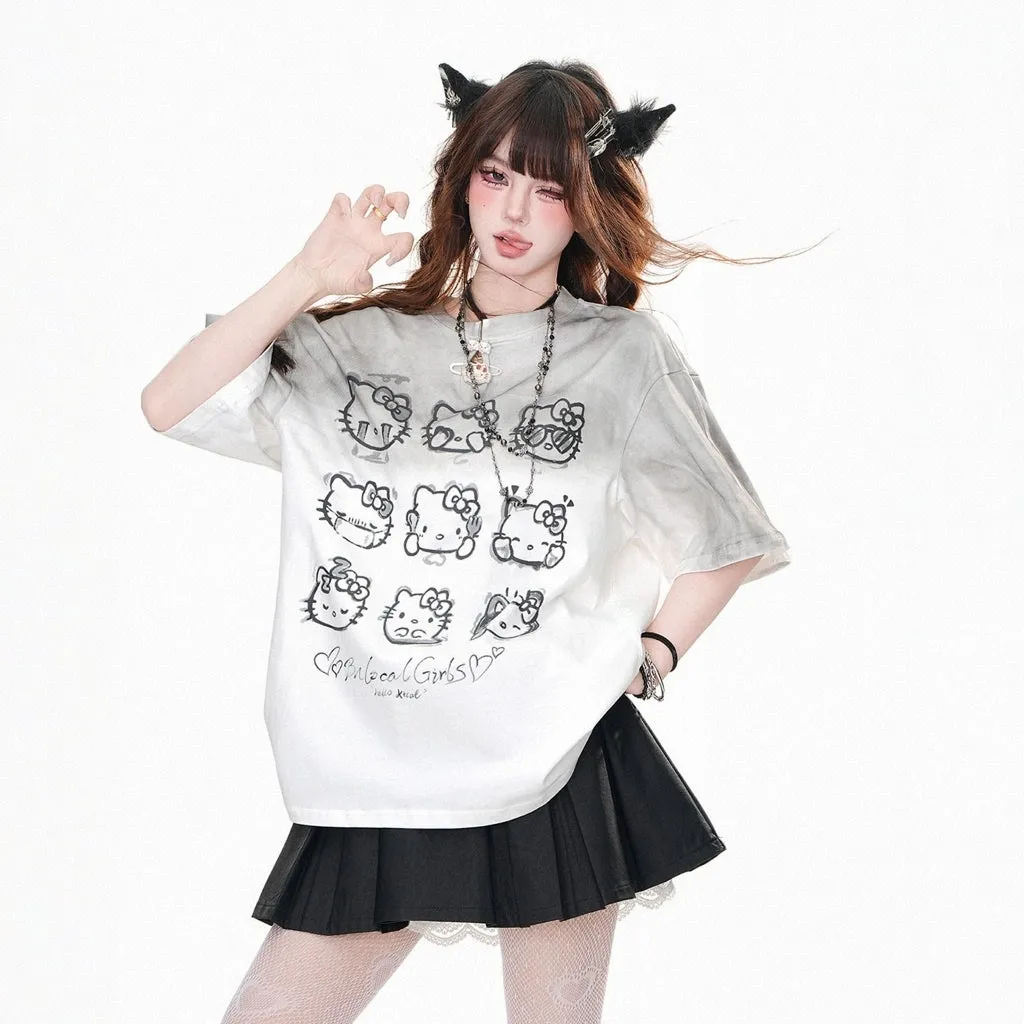 Kawaii White Hello Kitty Printed T-shirt