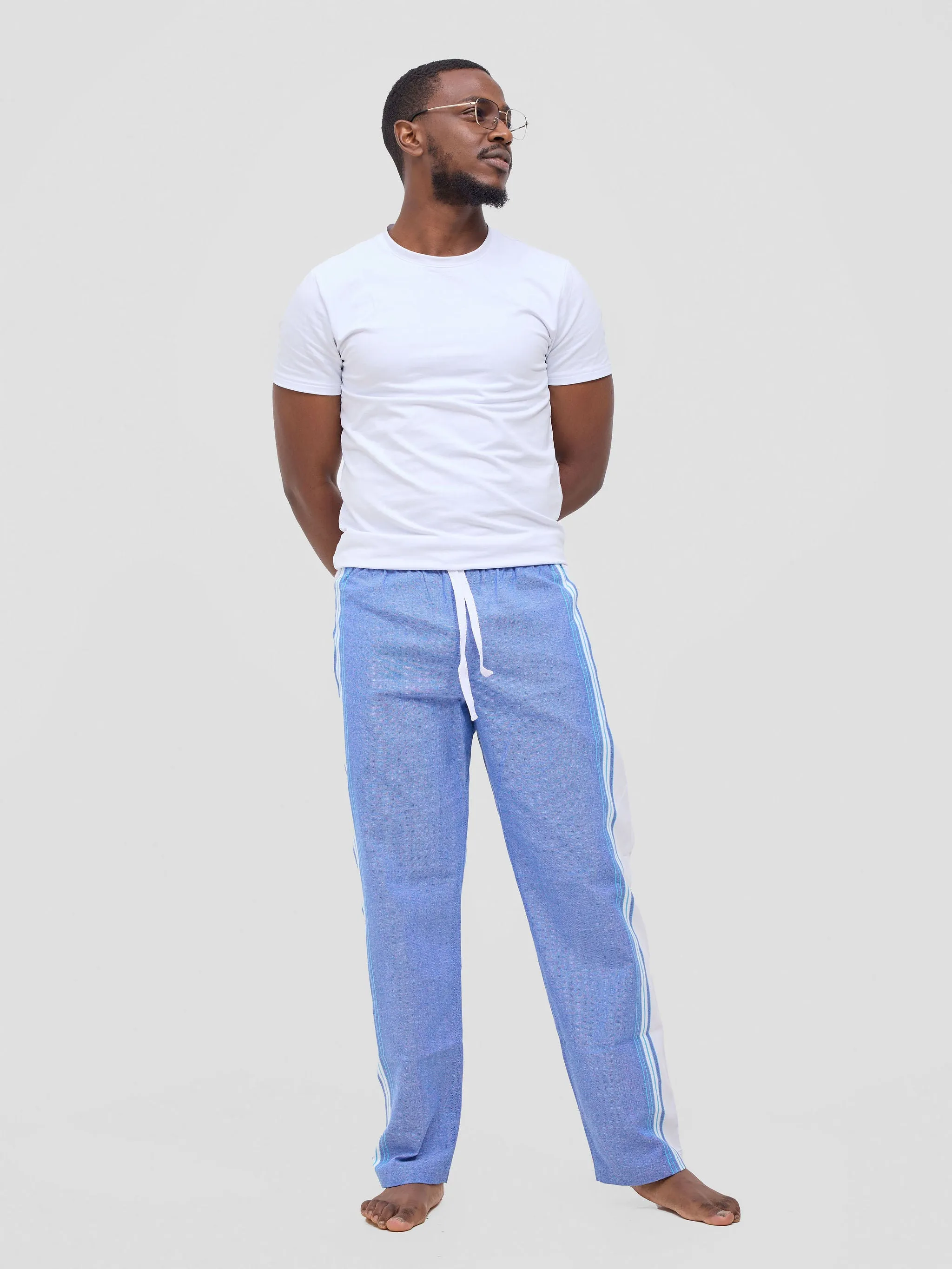 KIKOY TROUSERS IN BLUE WHITE STRIPE