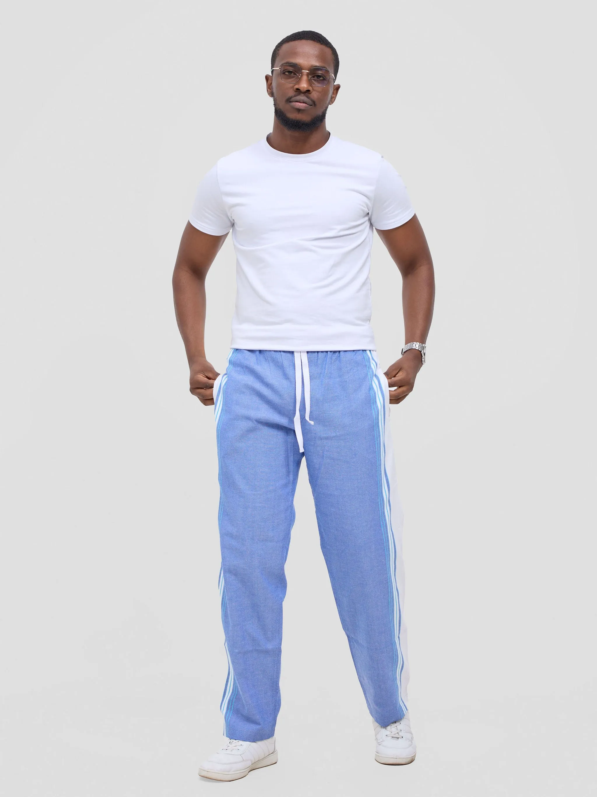 KIKOY TROUSERS IN BLUE WHITE STRIPE