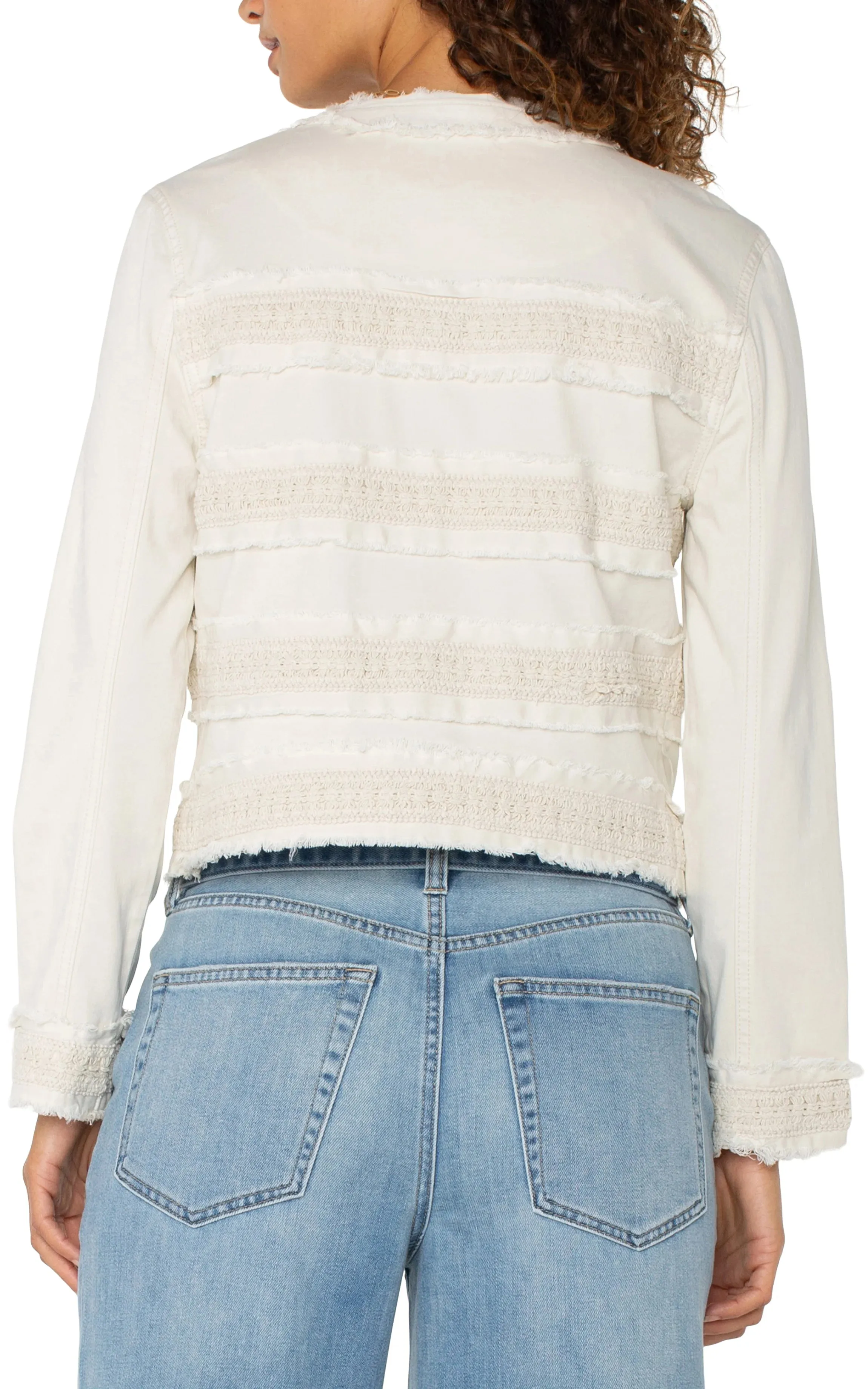LP18B72 Collarless Jacket W/Fray And Lace