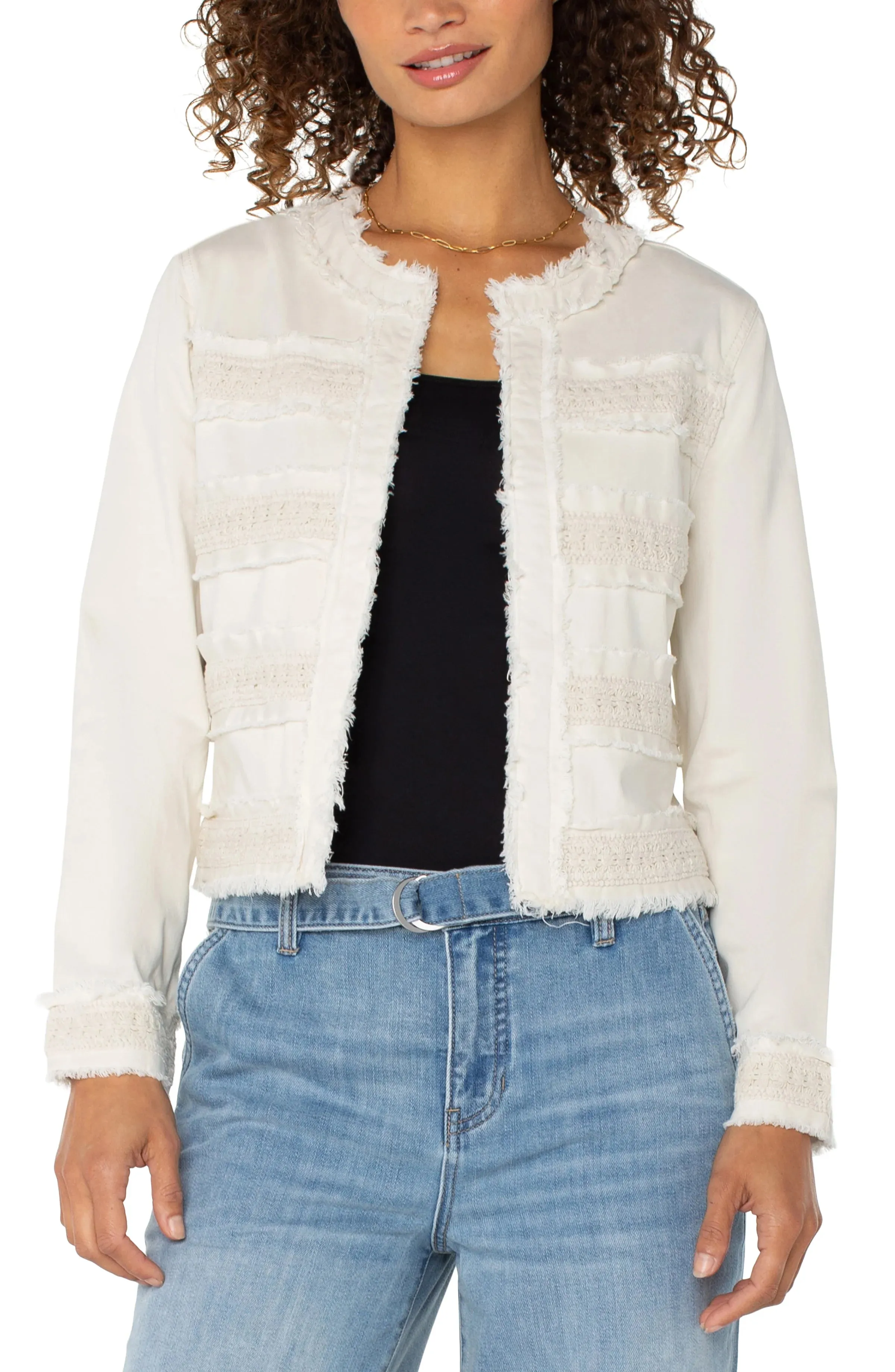 LP18B72 Collarless Jacket W/Fray And Lace