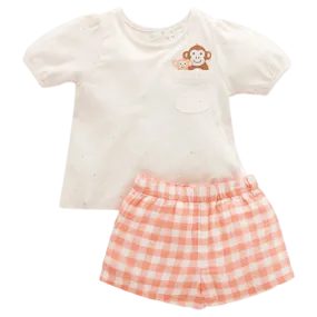 Monkey Set - Papaya Gingham