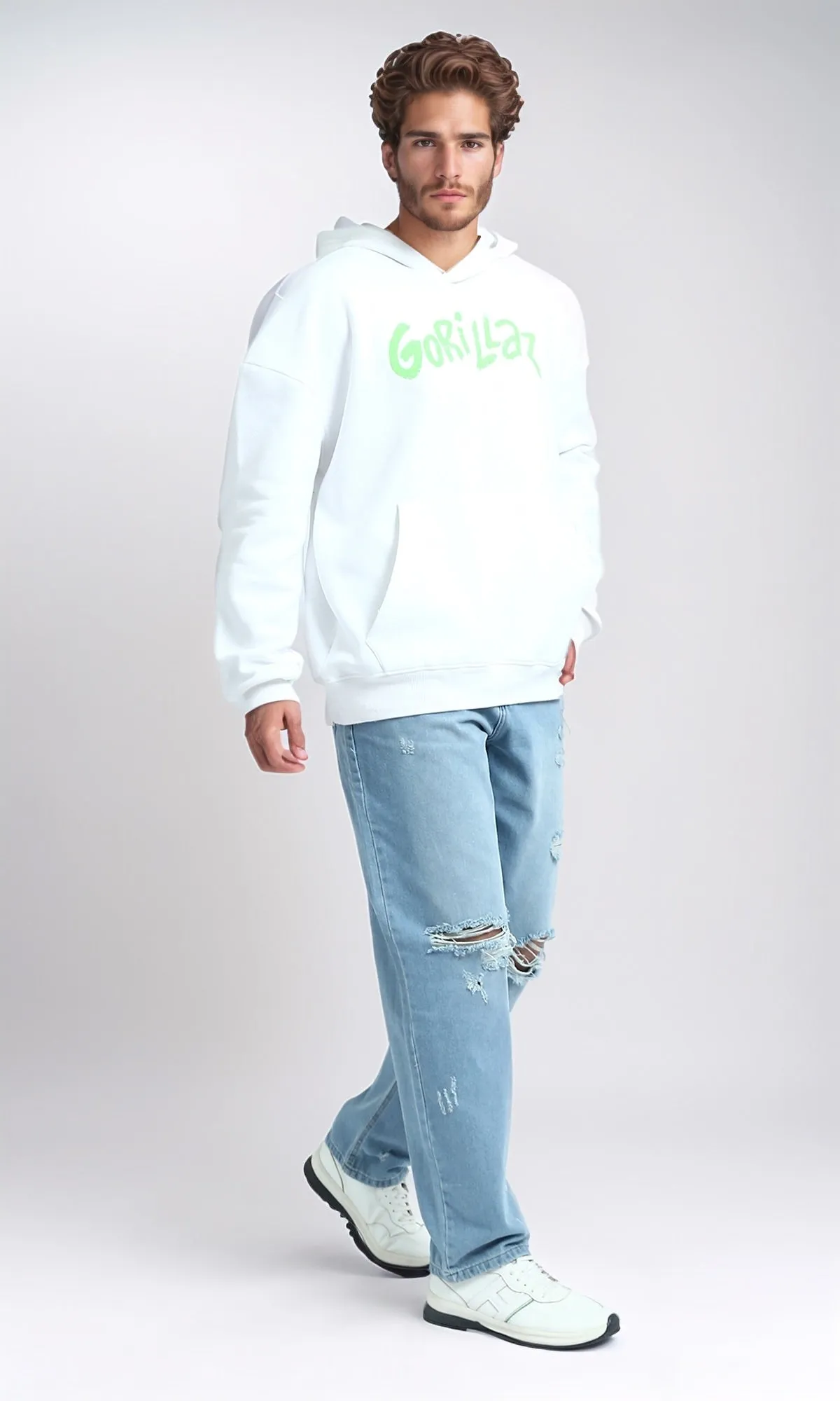 O202202 - Long Sleeve Regular Fit Hoodie - White