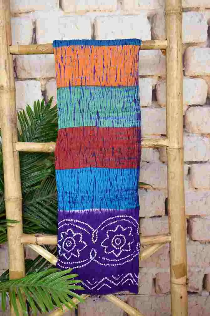 Purple-Green Shibori with Bandhani Unstitched Suit