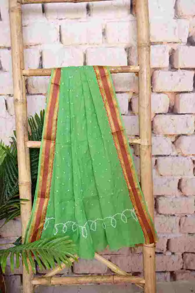 Purple-Green Shibori with Bandhani Unstitched Suit