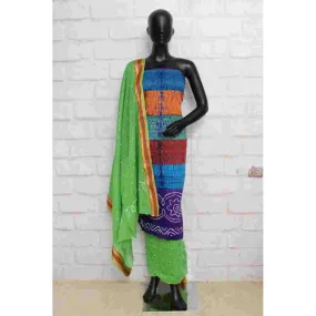 Purple-Green Shibori with Bandhani Unstitched Suit