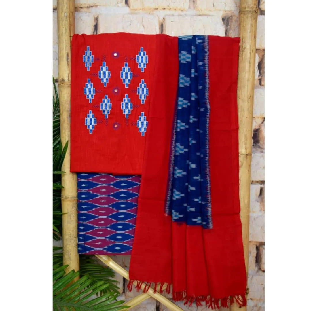 Red Ikat Customised Unstitched Suit