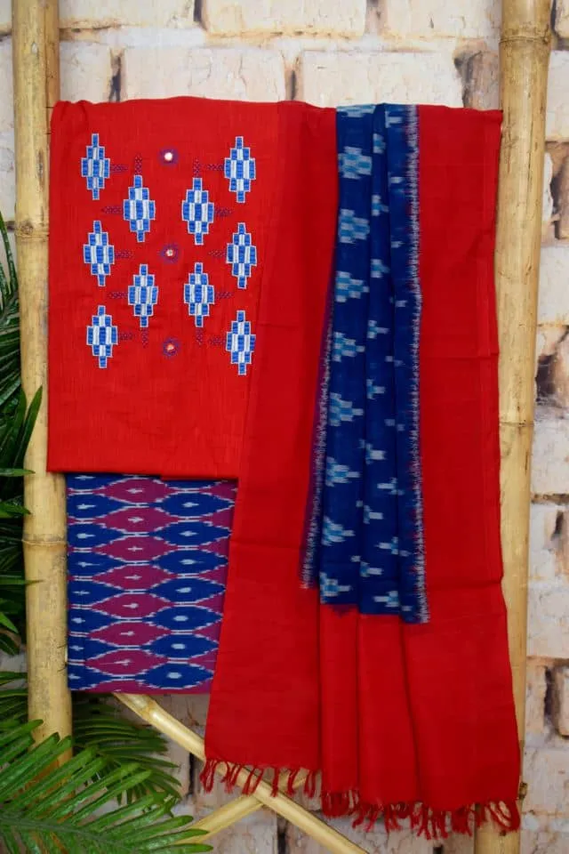 Red Ikat Customised Unstitched Suit